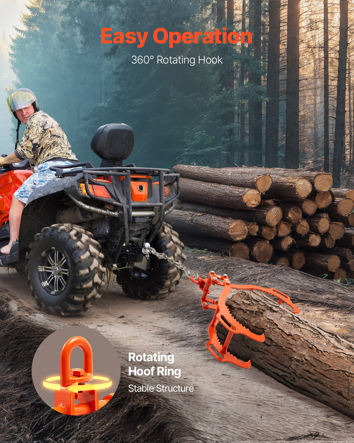 32in Log Lifting Tongs 4 Claw Solid Steel Log Grapple Swivel Log Tools