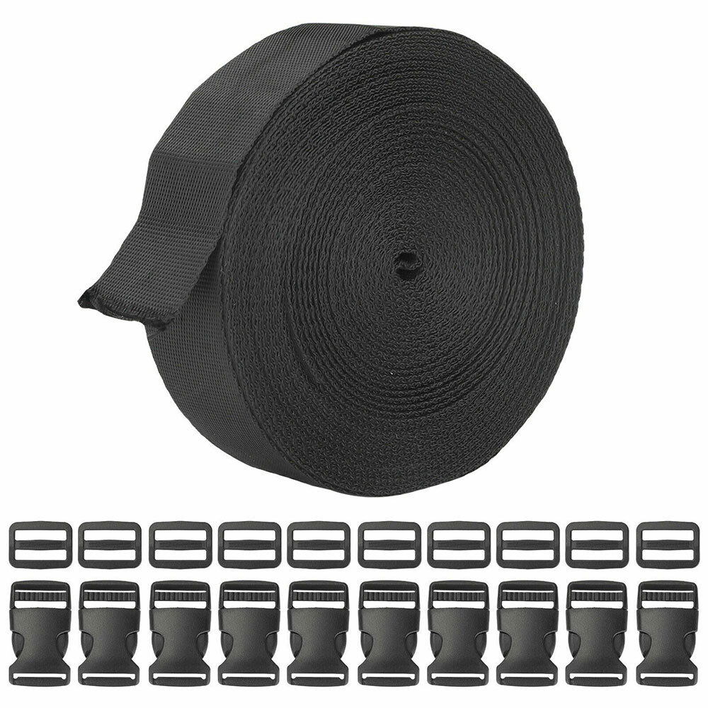 1 Inch 11 Yards Nylon Webbing Strap With 10PC Plastic Buckle + 10PC Side Release