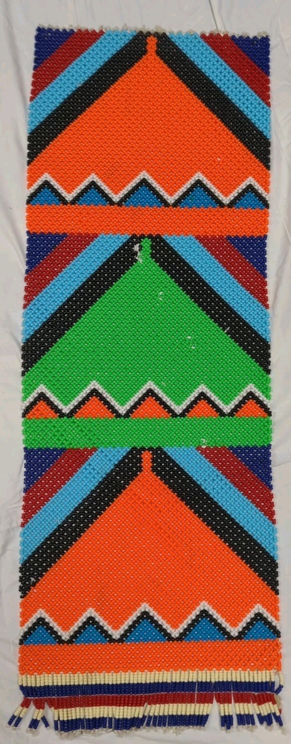 Bead Work Table Runner Wall Hanging Tasseled Boho Ethnic Native ? Vtg 16.5x46"