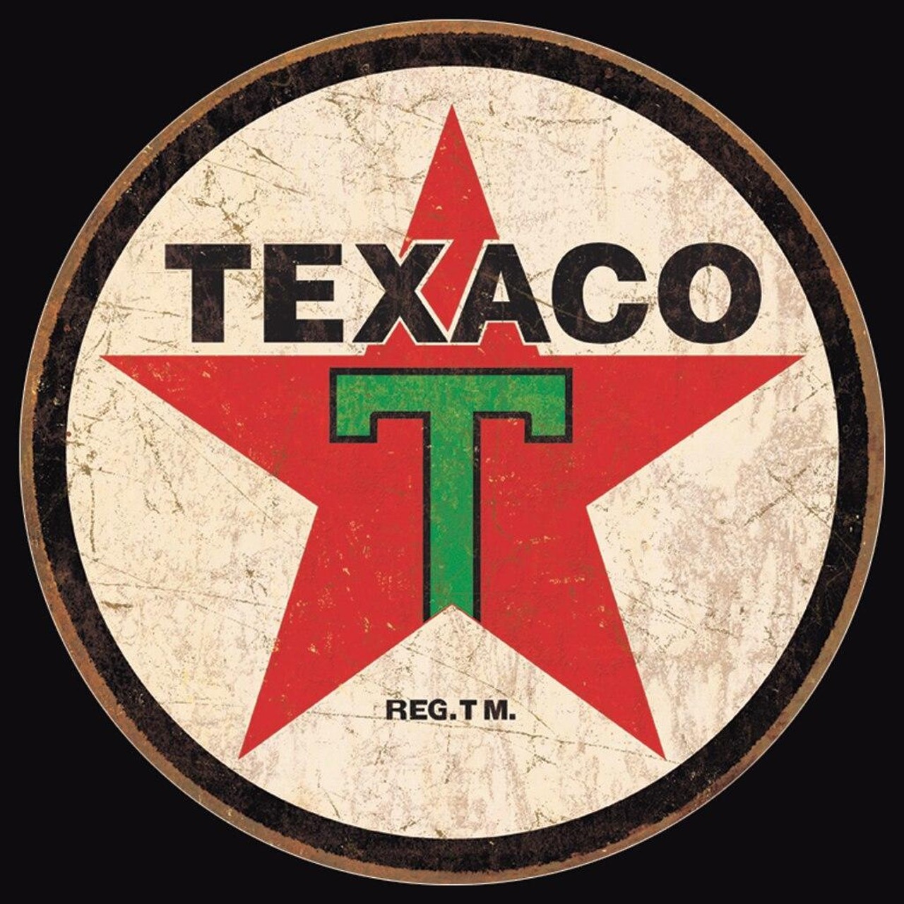 Texaco Sign Motor Oil Gasoline Round Metal Tin Vintage Style Green T 12'' Gas