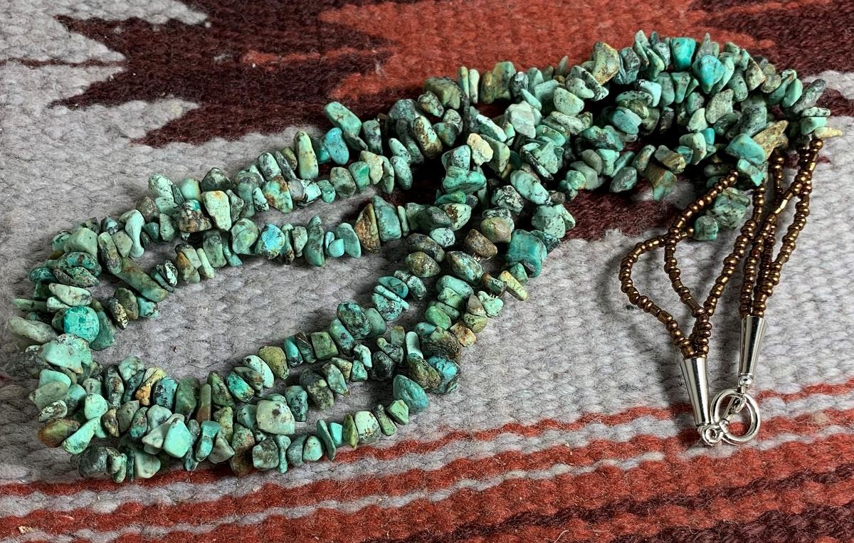 Ethnic multi strands rustic Africa turquoise nugget necklace/22" /(b102i-w4)
