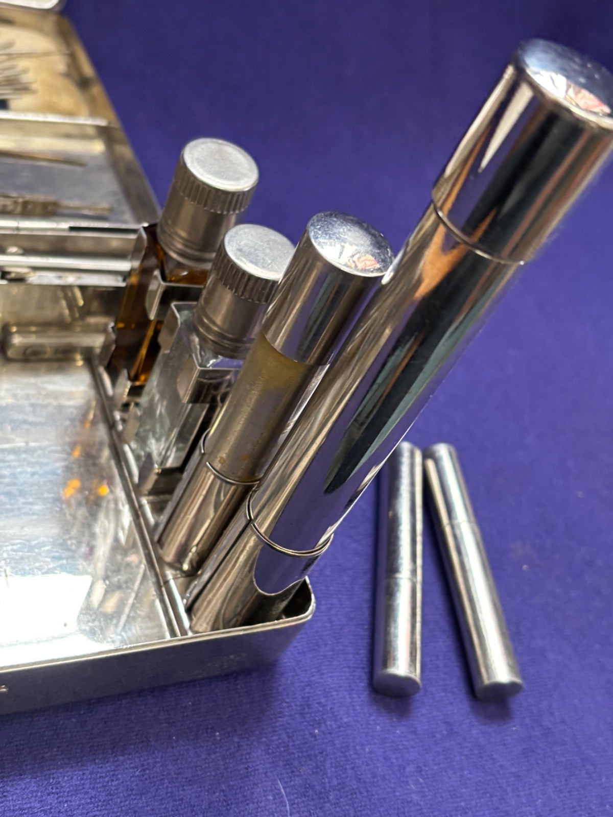 ANTIQUE VINTAGE ART DECO STEEL BOX ACUPUNCTURE KIT DISPLAY ONLY OLD ESTATE FIND