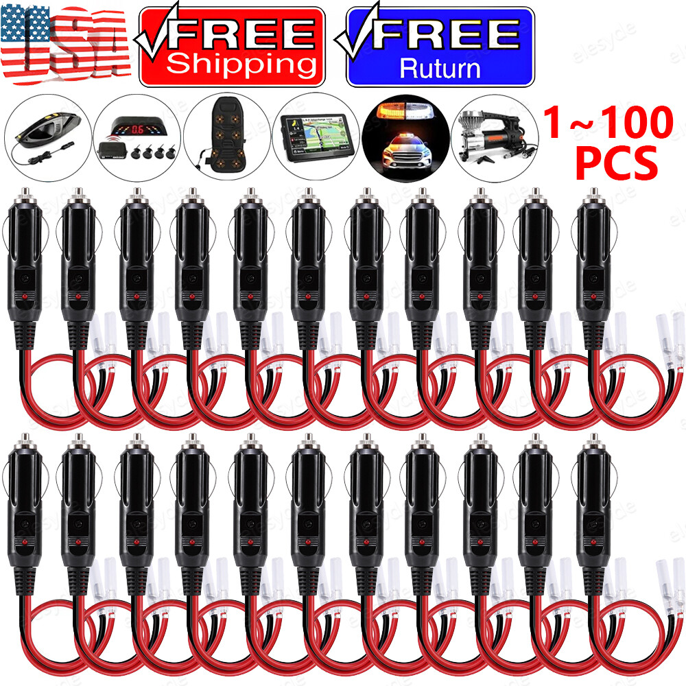 Lot 12V Fused LED Light Cigarette Lighter Male Plug Replacement Adapter w/ Leads