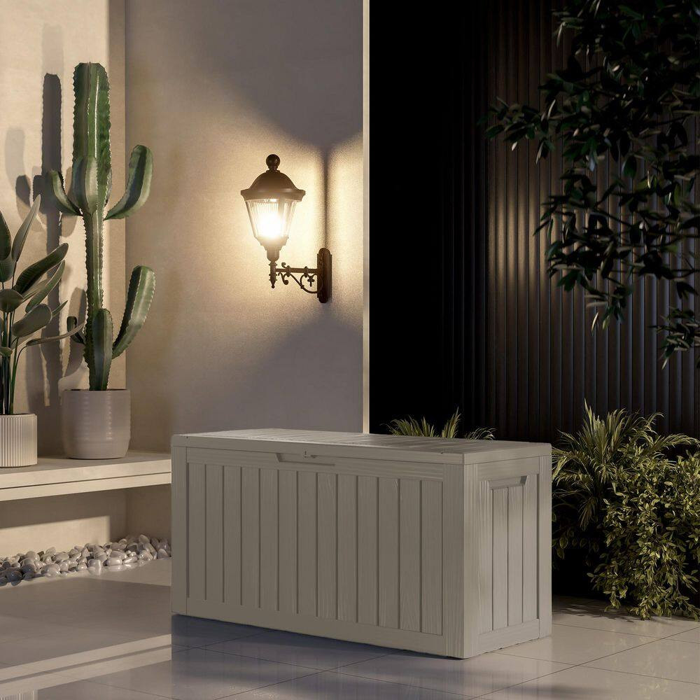 80 Gal. Light Brown Waterproof Resin Deck Box with Lid Rattan-Style Outdoor Stor