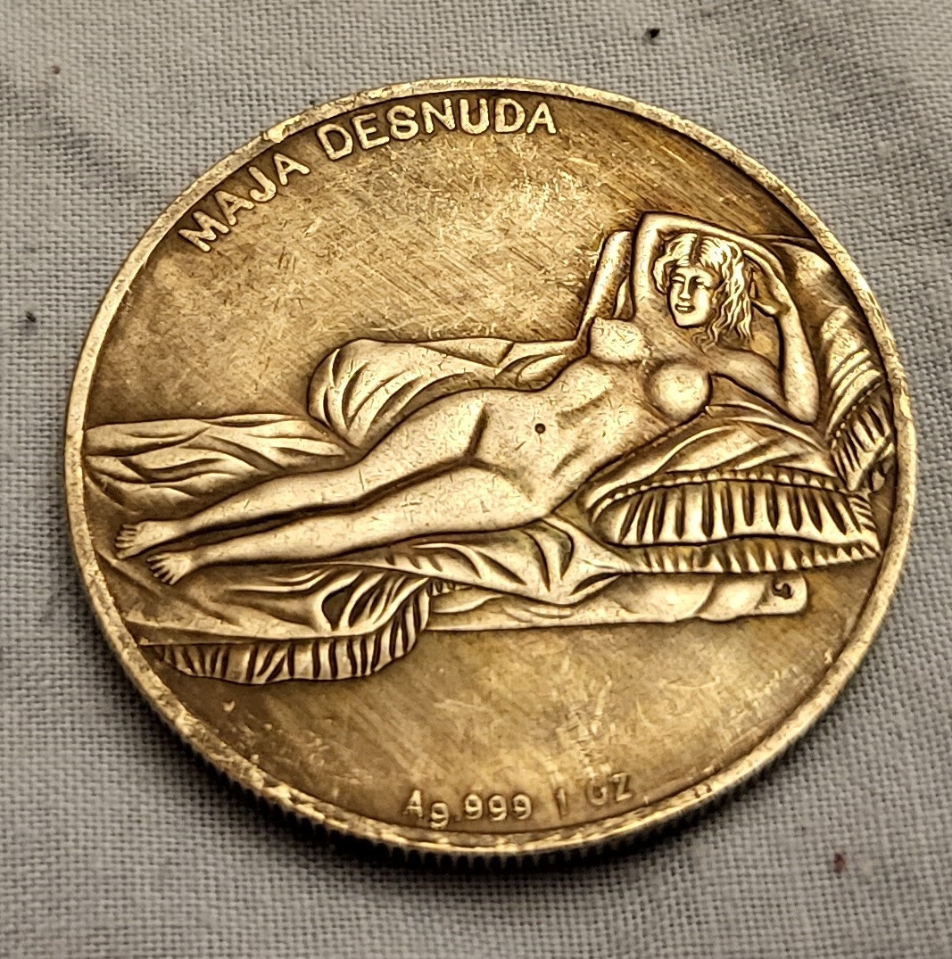 Mona Lisa Silver Coin Leonardo da Vinci Nude Woman Naked Old Louvre Paris Italy