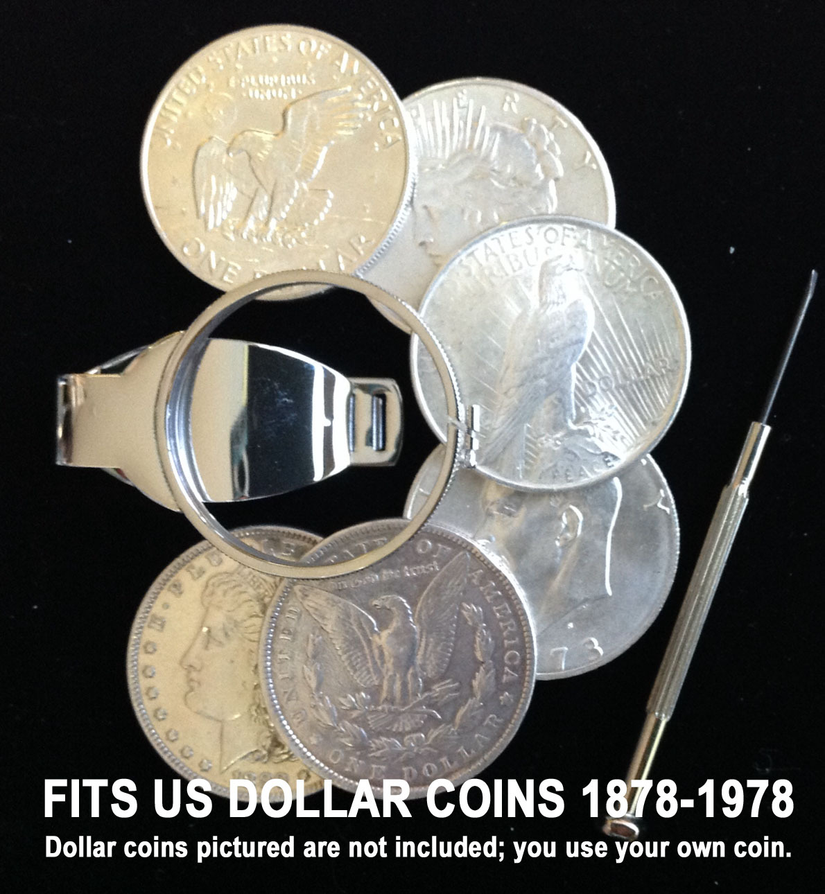 Morgan Peace Liberty silver dollar size money clip coin holder