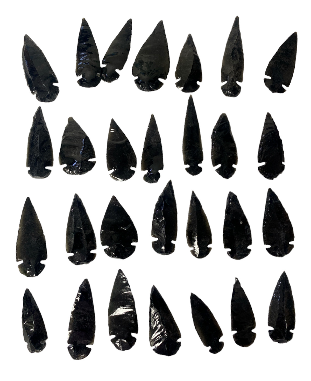 100  LARGE Arrowheads 2" , BLACK OBSIDIAN ,REAL,Hand Knapped,SPEAR,Stone,Mineral