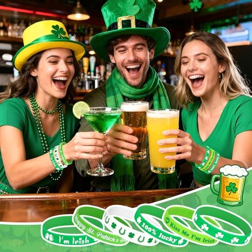 St. Patrick's Day Rubber Bracelets - 30 Pcs Lucky Shamrock Silicone
