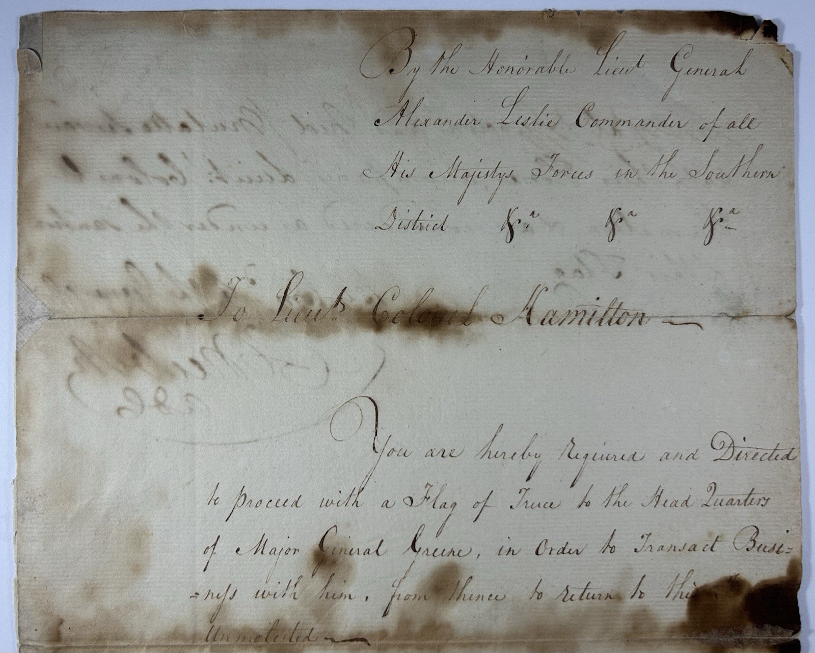 1781 "Flag of Truce" Letter to Begin Surrender Negotiations w/ Nathanael Greene