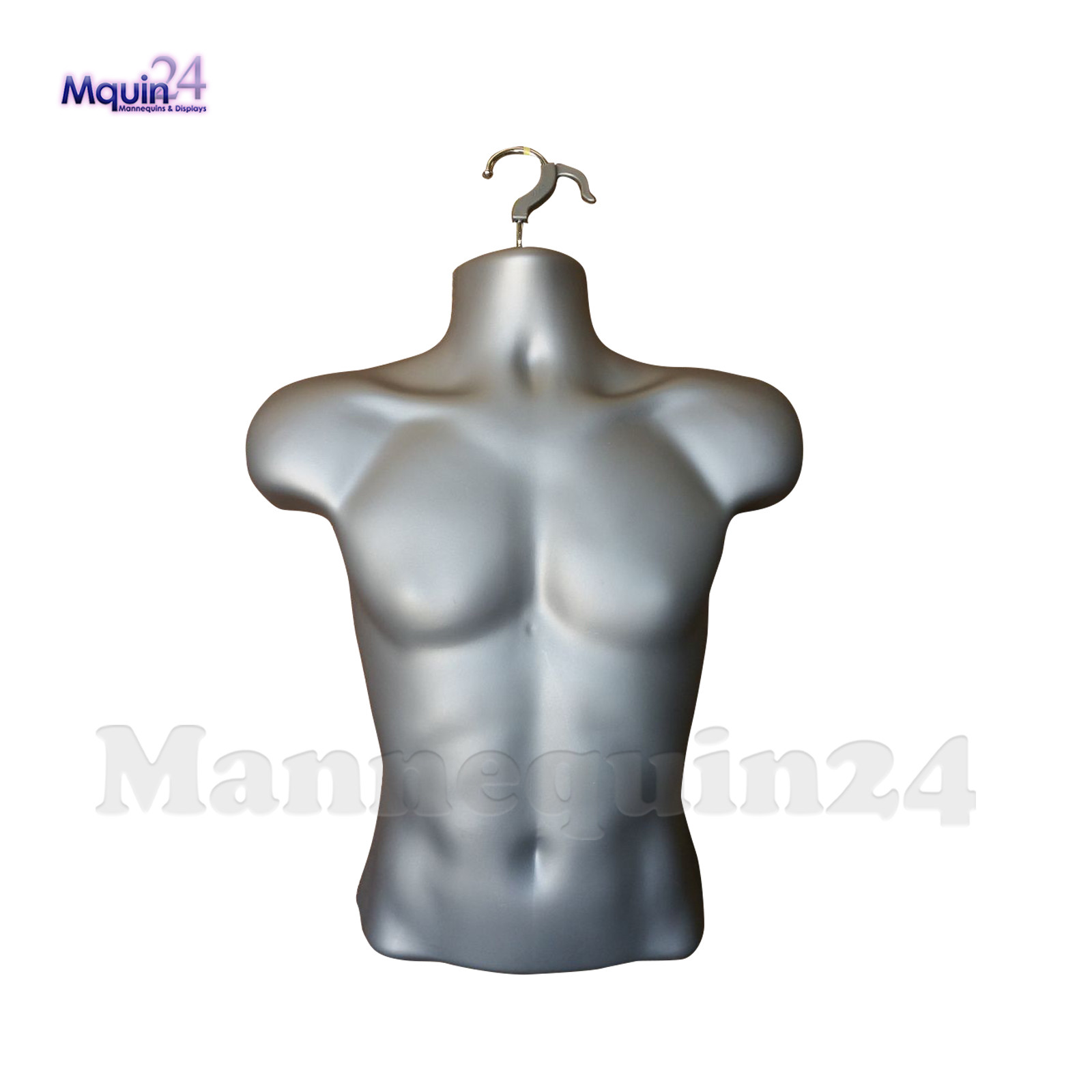 MALE TORSO MANNEQUIN -GREY (SILVER) + STAND + HANGING HOOK MEN DRESS FORM