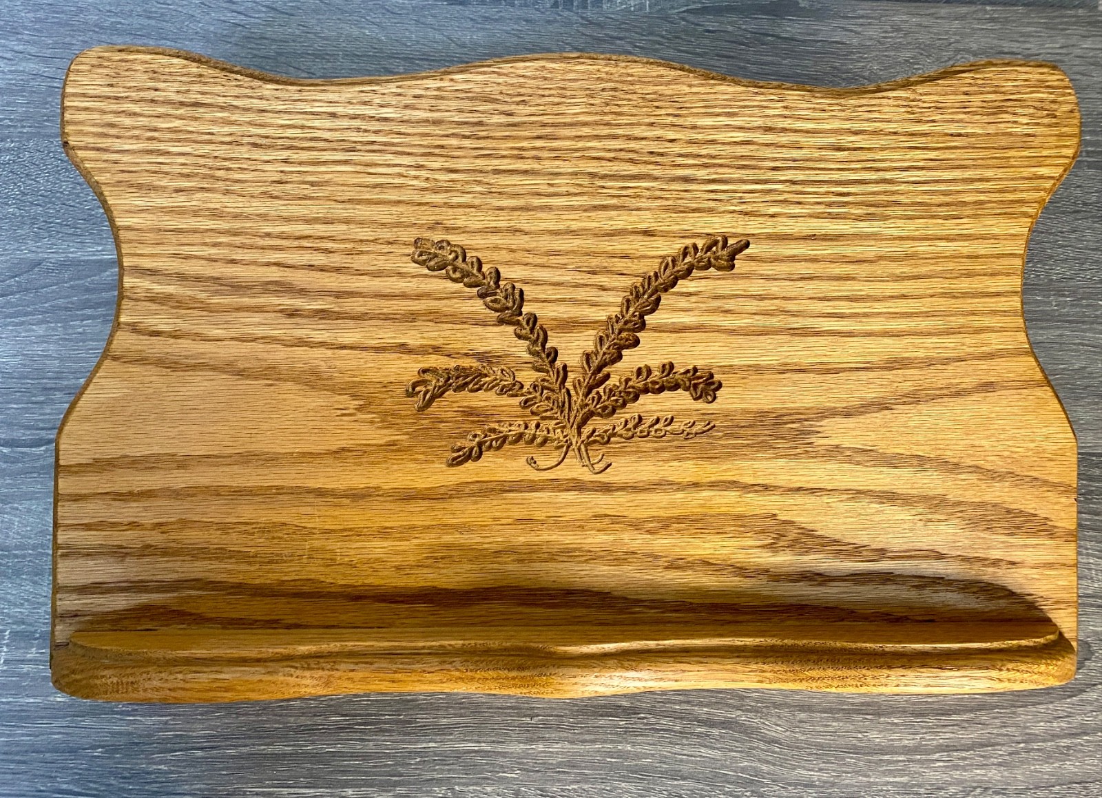 Oak Wood Missal Stand, Cook Book Rest, Bible Holder Carved Wheat Theme