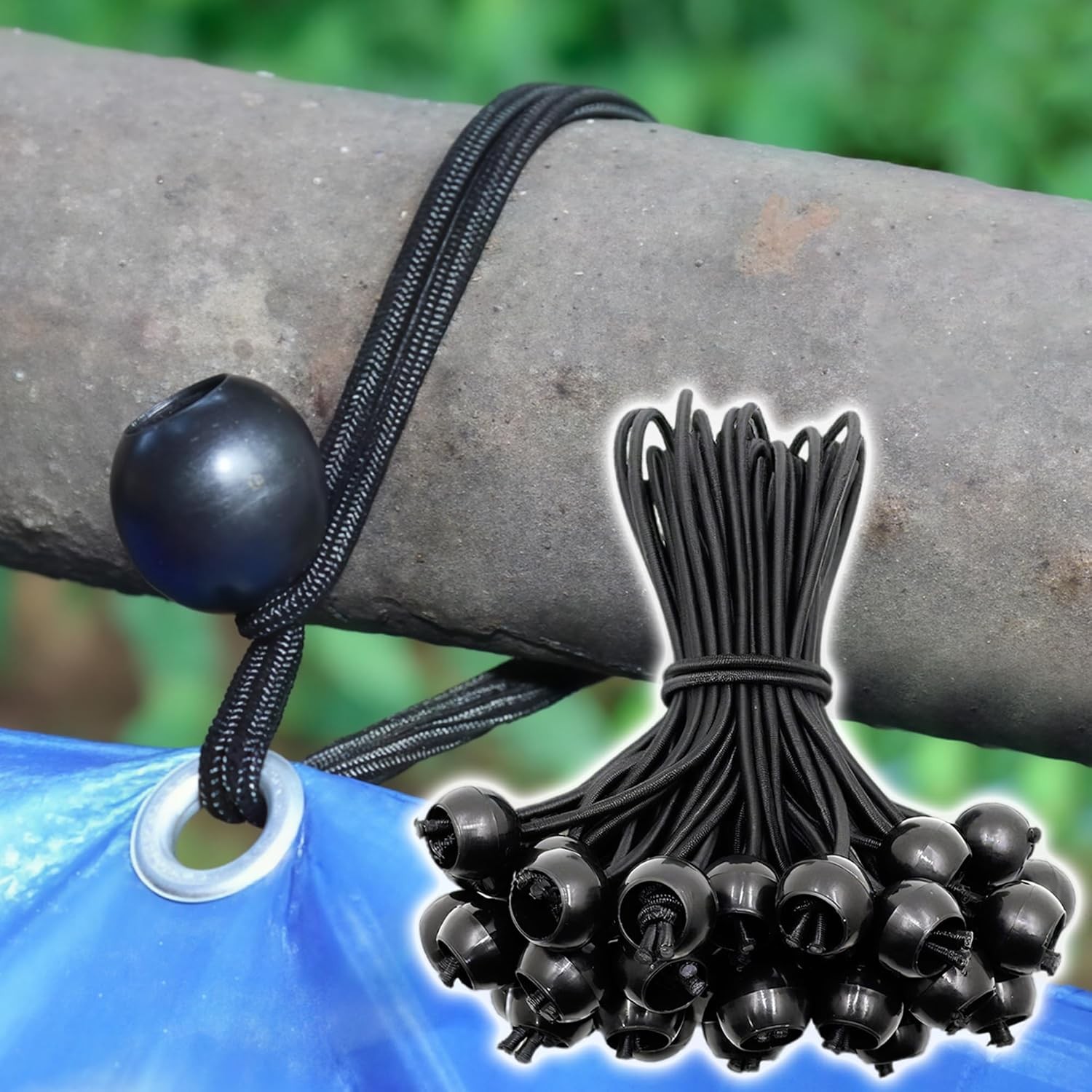 4" Inch Black Ball Bungee Bungie Cord Canopy Tarp Tie Downs Straps New Lot x2000
