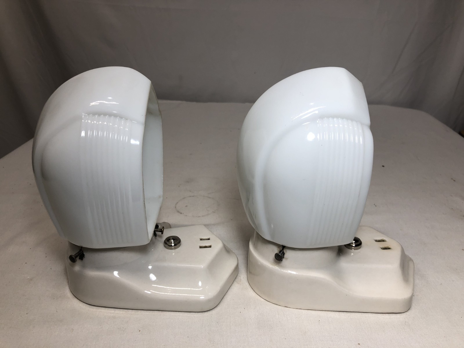 Antique Porcelain Wall Sconce Pair Vtg Light Fixture Ceramic Bath Art USA #L24