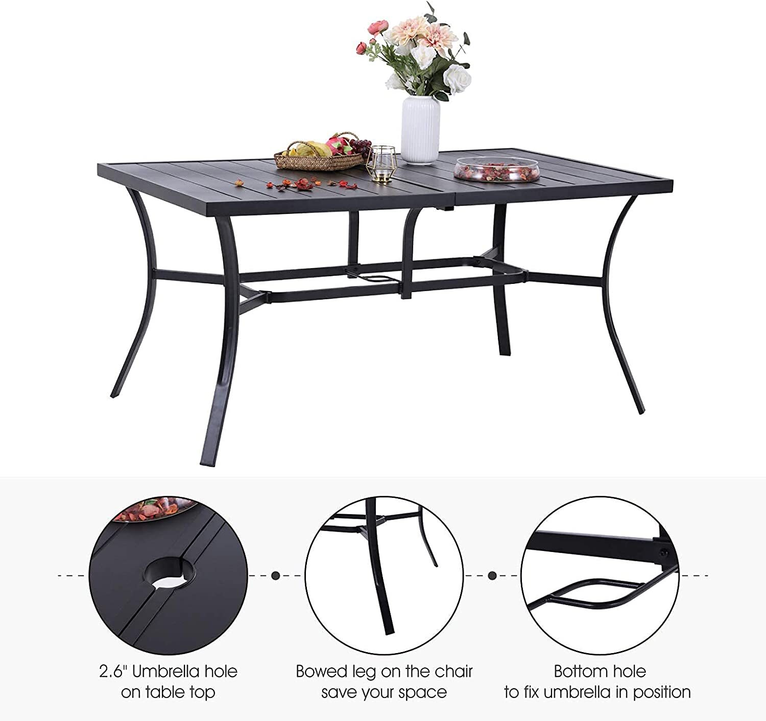 Outdoor Dining Table with Umbrella Hole Metal Patio Table 14 - Style