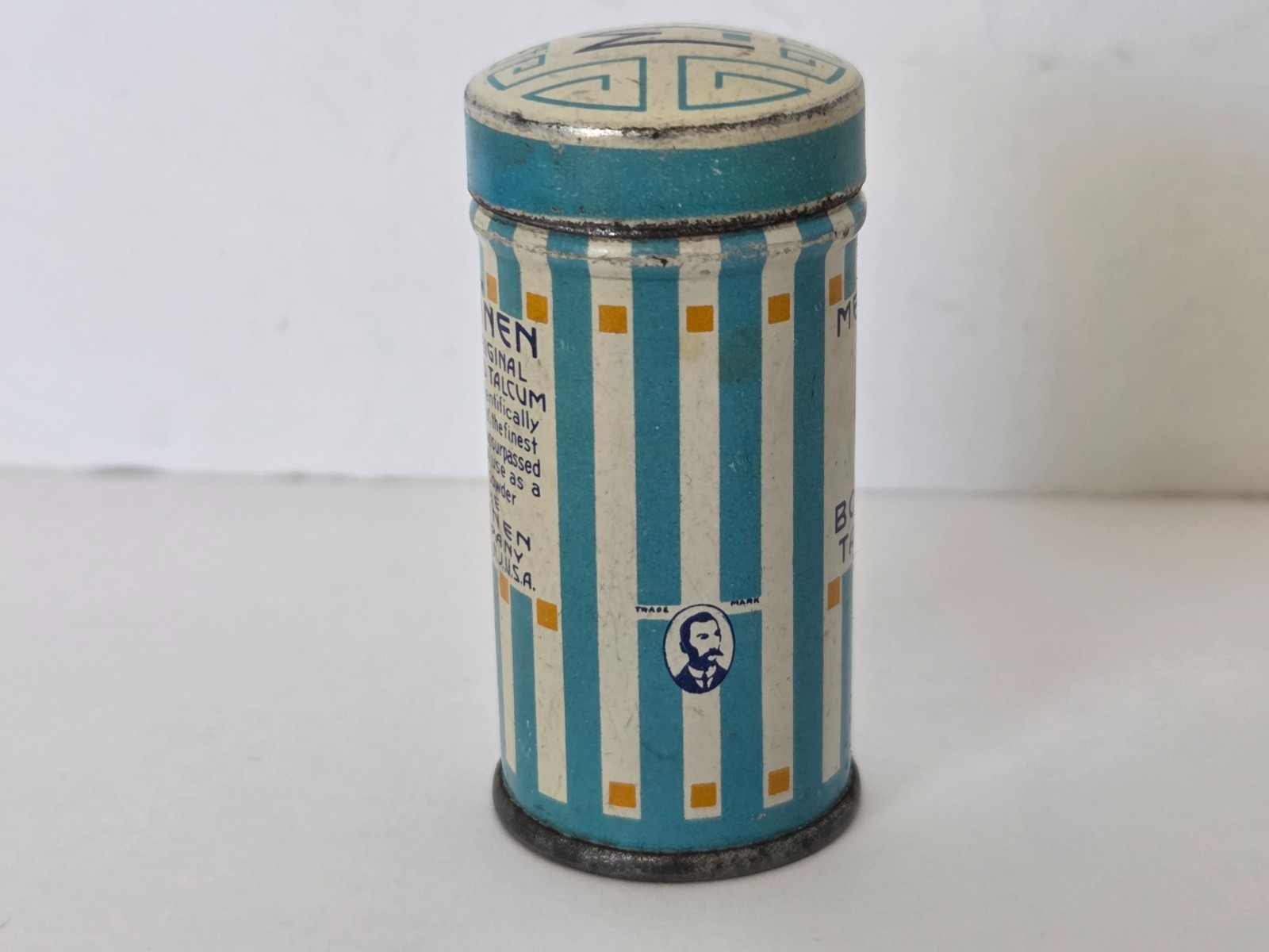 Vintage Mennen Borated Talcum Tin Baby Powder USA Sample Size Advertising Empty