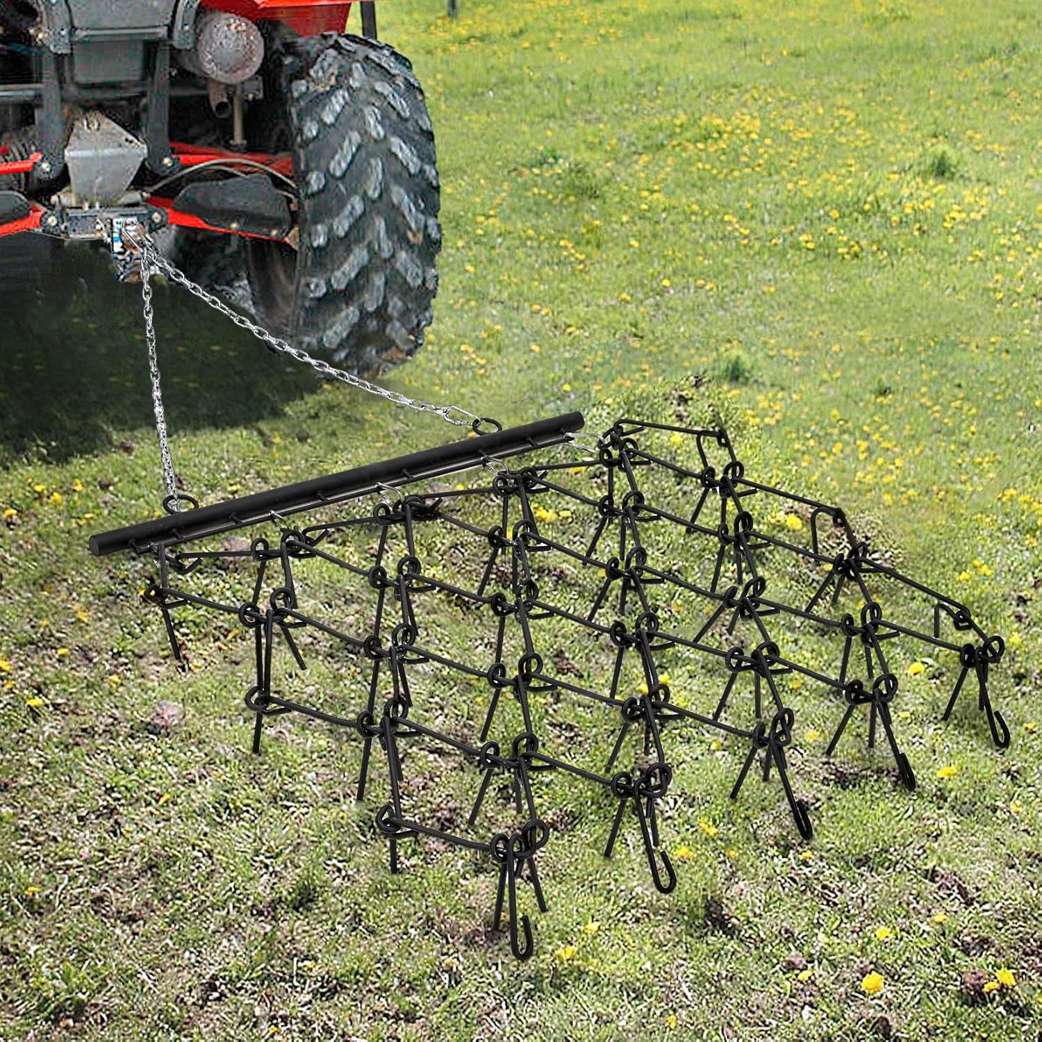 Heavy Duty Drag Harrow 4x4FT & 5x4.5FT for ATV UTV, 1/2" 3/8" Tine Level Tool