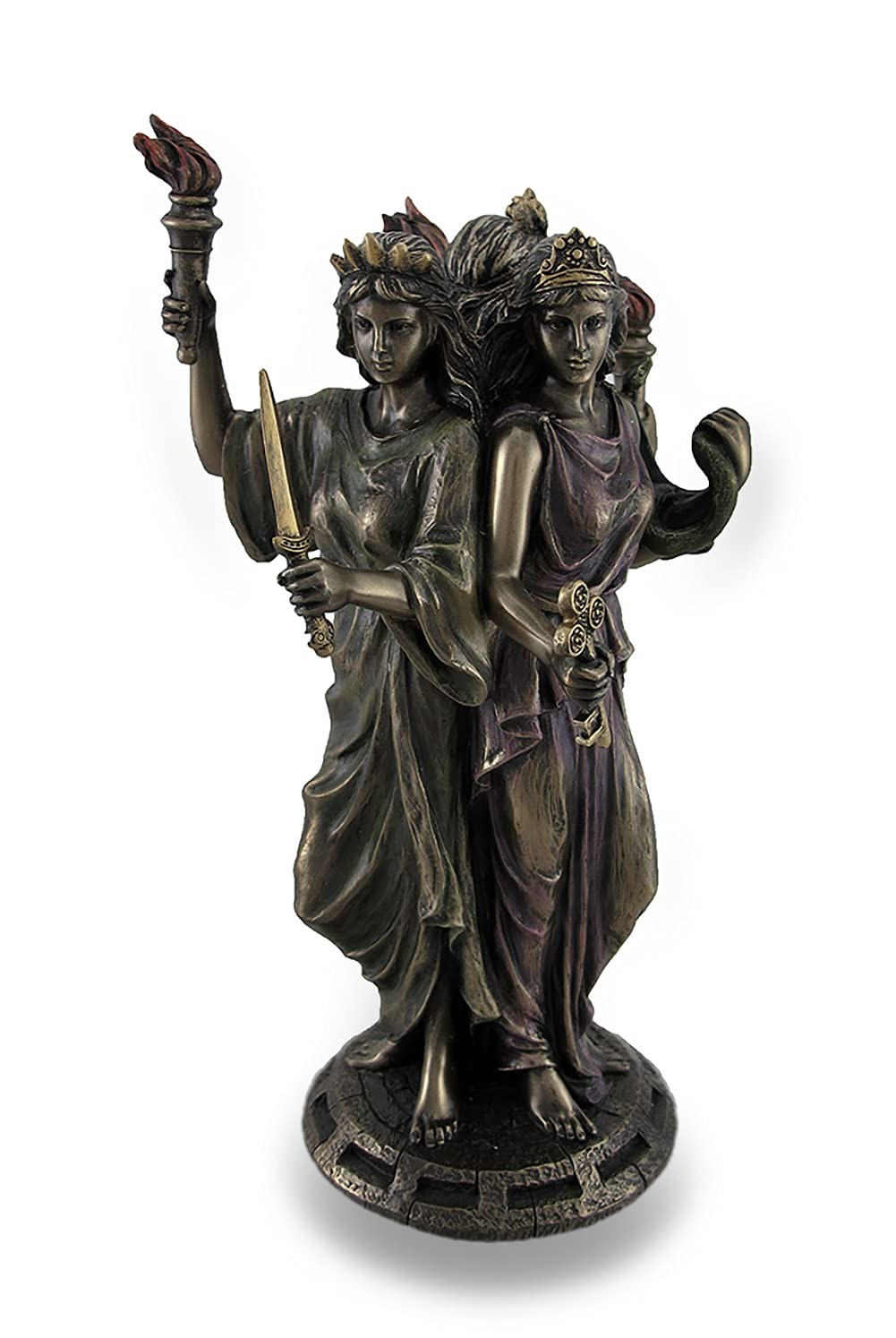 Bronze Finish Triple Form Hecate Greek Goddess of Magic Statue, 8 1/4" Tall