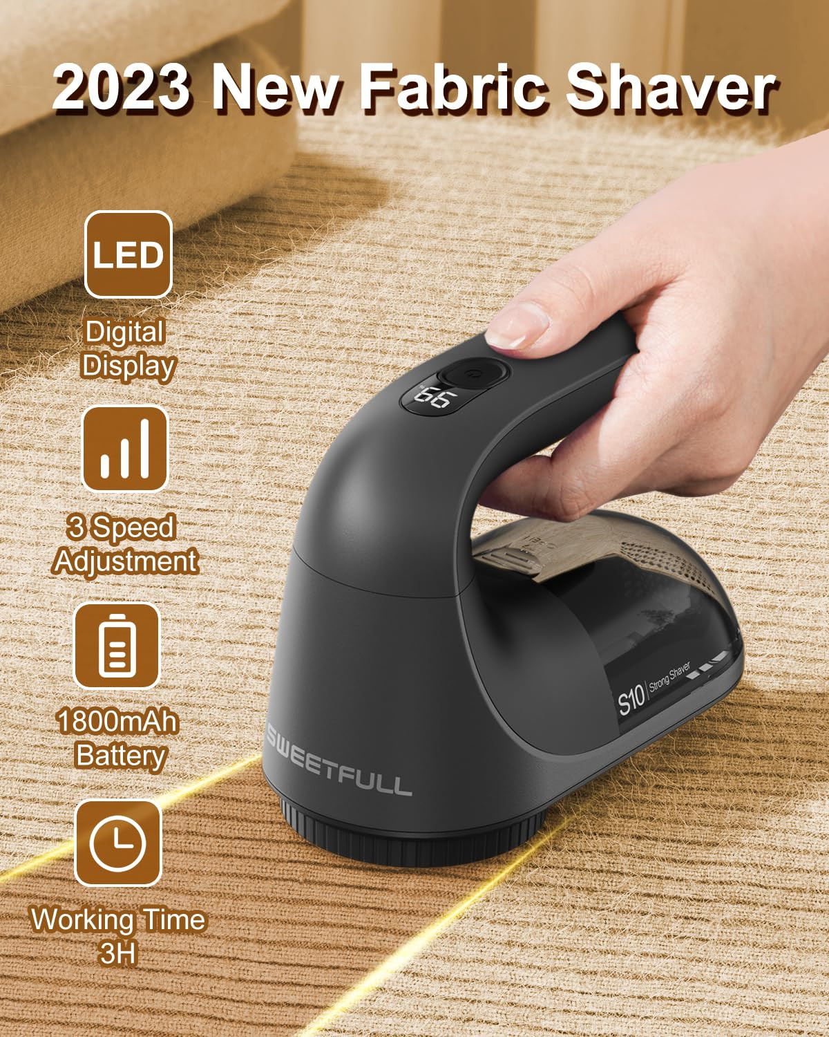 SWEETFULL Fabric Shaver Lint Shaver LED Display Rechargeable Lint Remover Def...