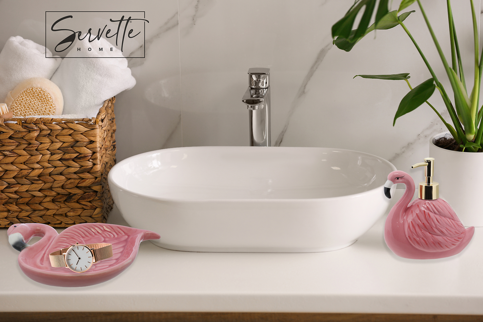 Flamingo Soap Dispenser with Pump for Bathroom or Kitchen Sink