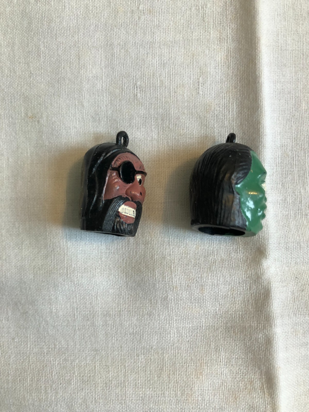 VINTAGE MONSTER & PIRATE HEAD GUMBALL CHARM / PENCIL TOPPER HONG KONG 1960'S