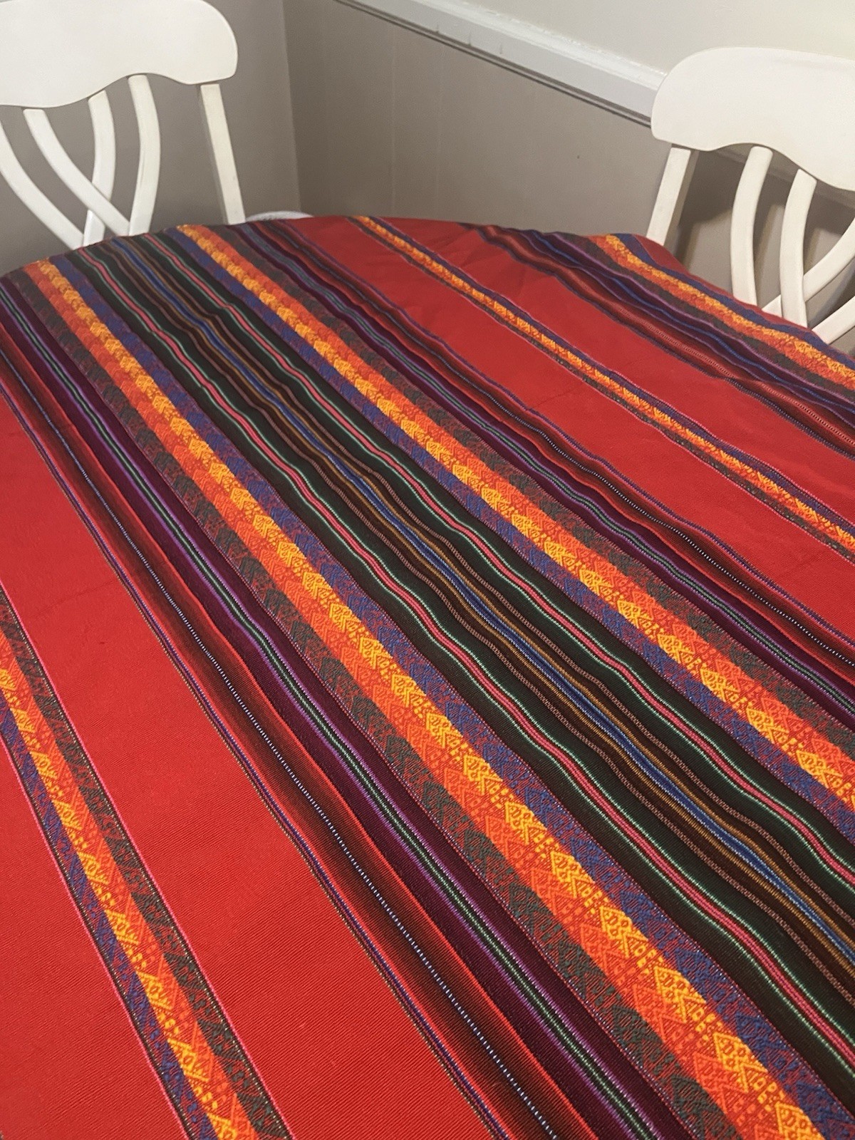 Peruvian Textile Manta Fabric TABLECLOTH Vintage Bright Colors 48x52”