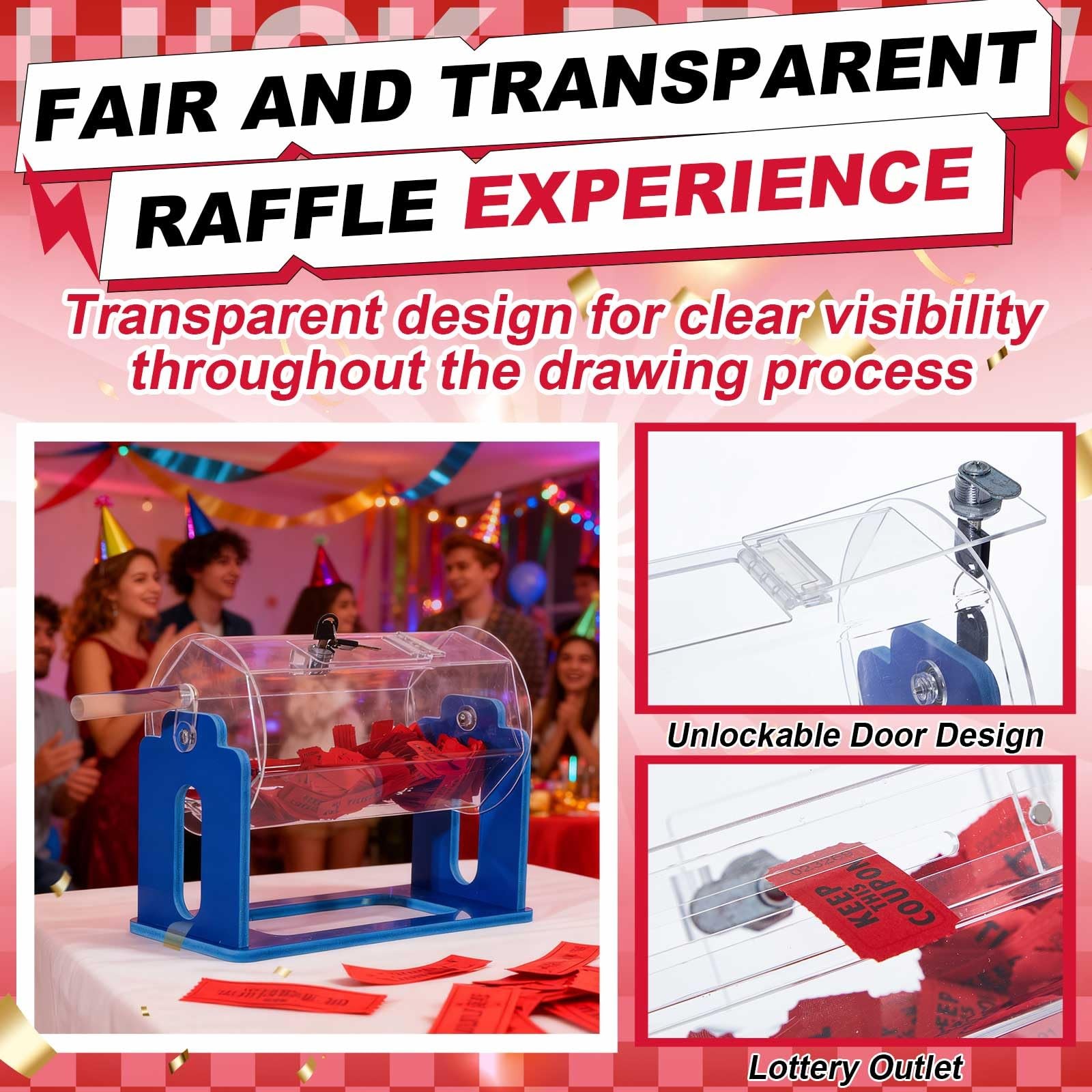 Acrylic Raffle Tickets Drum, 13 x 10.6 x 7 Inches Clear Raffle Tickets Box wi...
