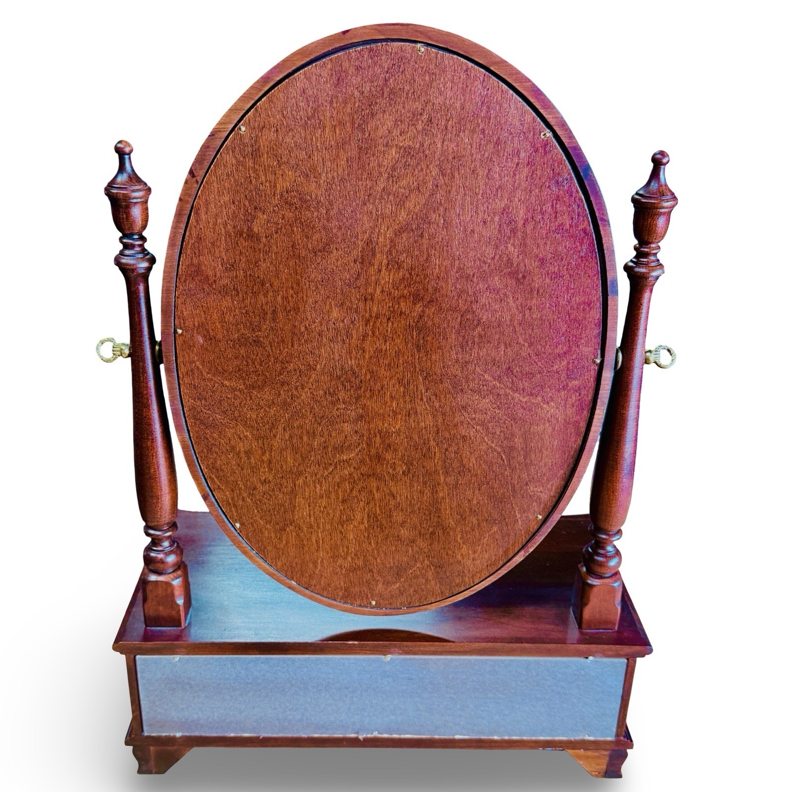Ethan Allen Solid Wood Oval Swivel Vanity Mirror w/ Drawer 1993 Vintage
