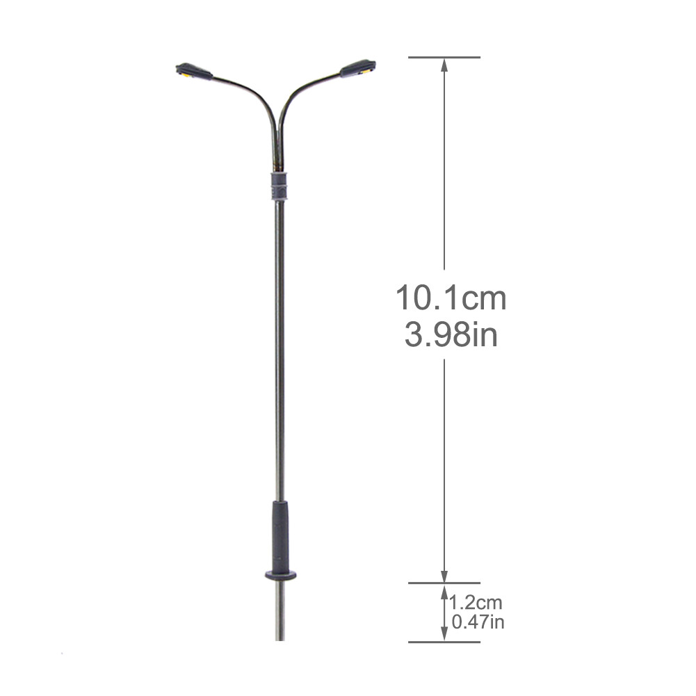 10pcs Model Railway HO Scale 1:87 Two-heads Warm White Lamp 10cm Street Lights