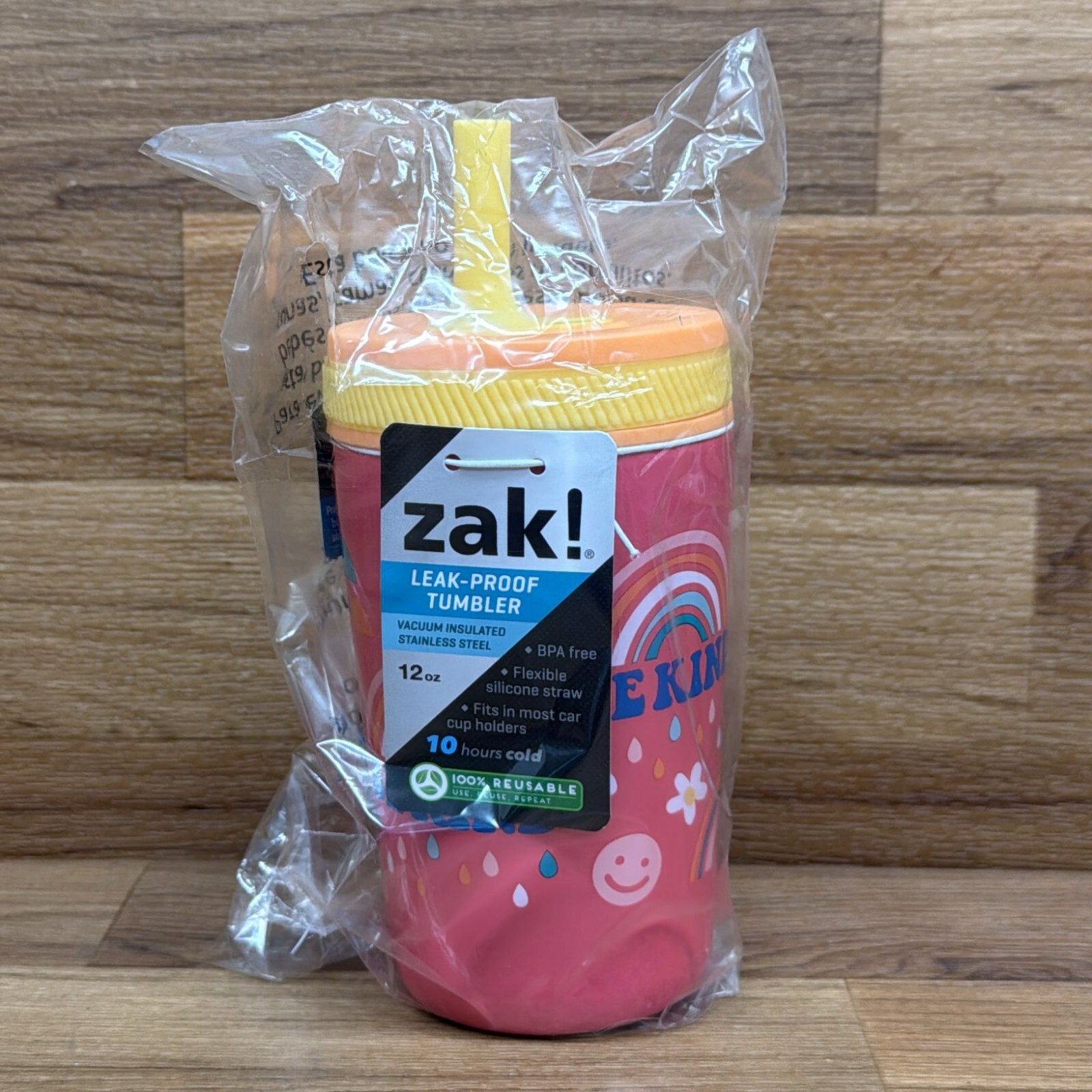 Zak! Everyday Smiles Leak Proof BPA Free Antimicrobial 12 Oz Stainless Steel Cup