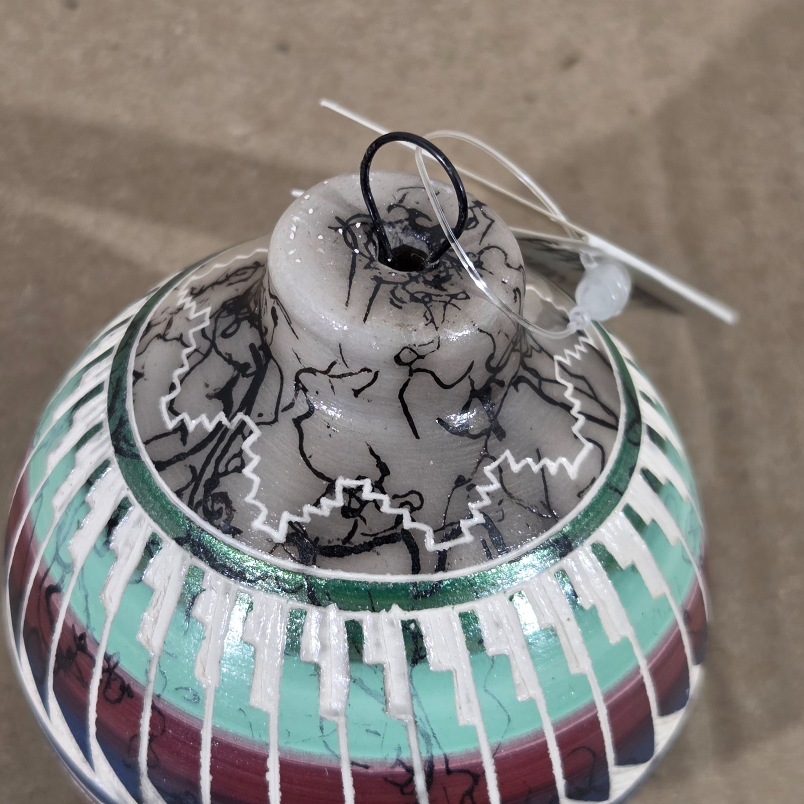 Navajo Christmas Ornament Handcrafted Horsehair Pottery Signed By Artist