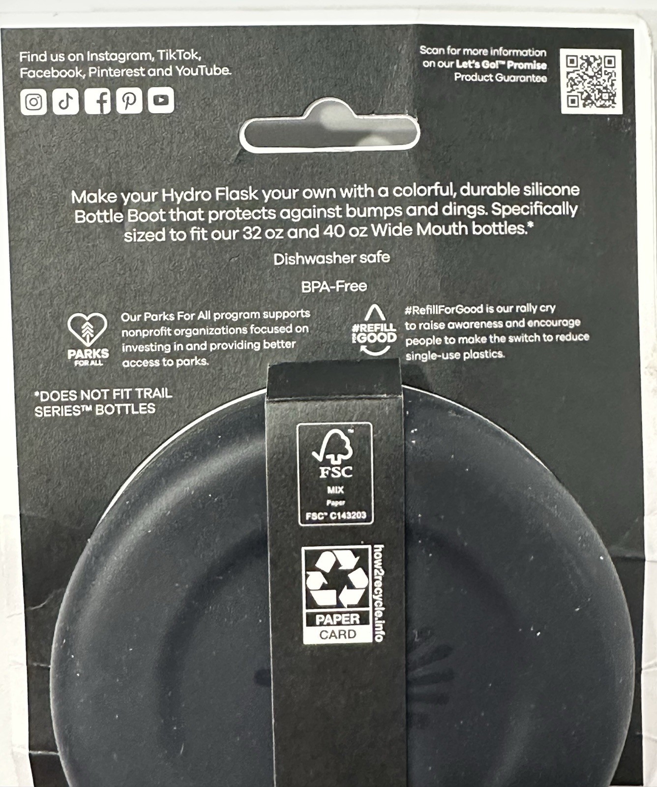 Hydro Flask Flex Boot BLACK Medium fits 32 to 40oz Bottles, NEW