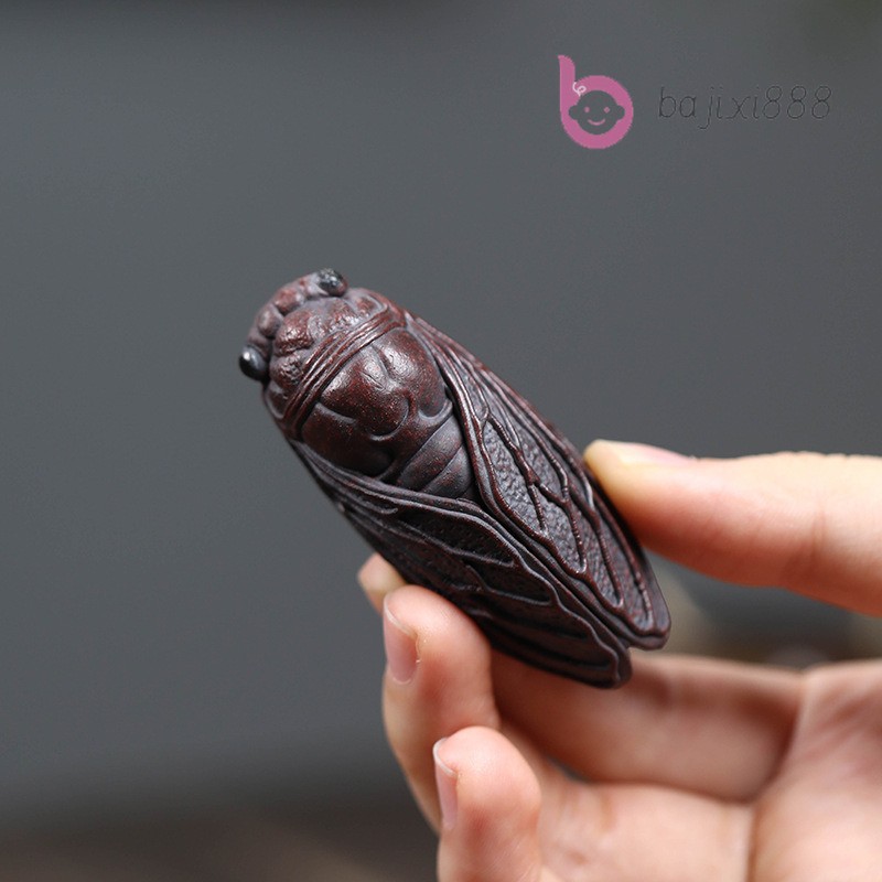 6cm Yixing Purple Clay Handcarved Cicada Statue Tea Pet Auspicious Ornament