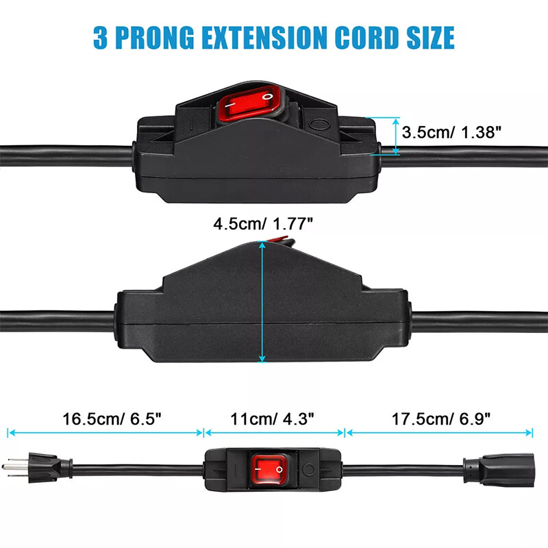 3-Prong Outdoor Extension Cord with Switch On/Off Waterproof Switch 15A 1875W