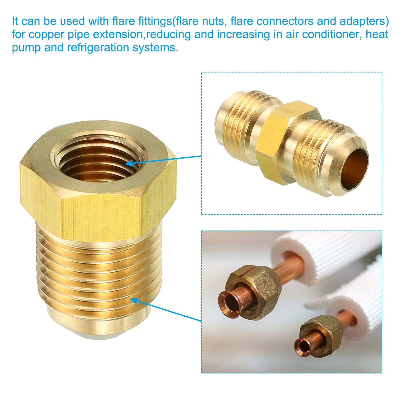 2Pack 3/8" Female Flare x 1/2" Male Flare Connectors Brass Adapters Reducing