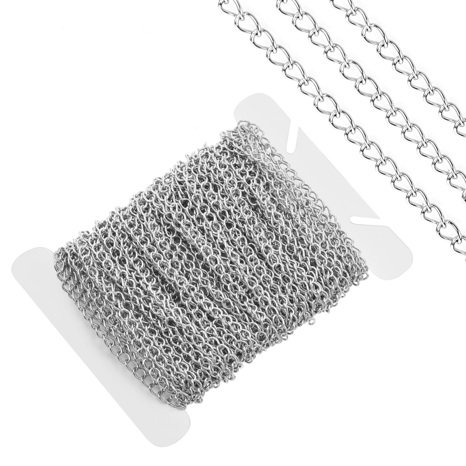 Curb Chain for Jewelry Making 3mm 33 Ft Silver Roll Stainless Sliver