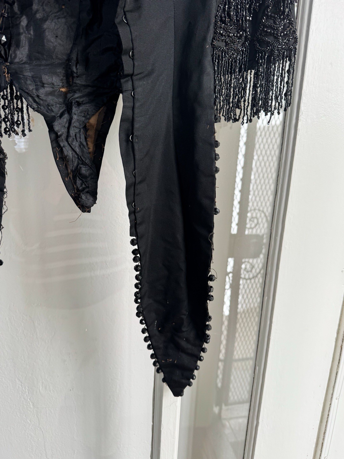 Antique Victorian Mourning Bodice Jacket with Jet Bead Fringe Late 19th Century