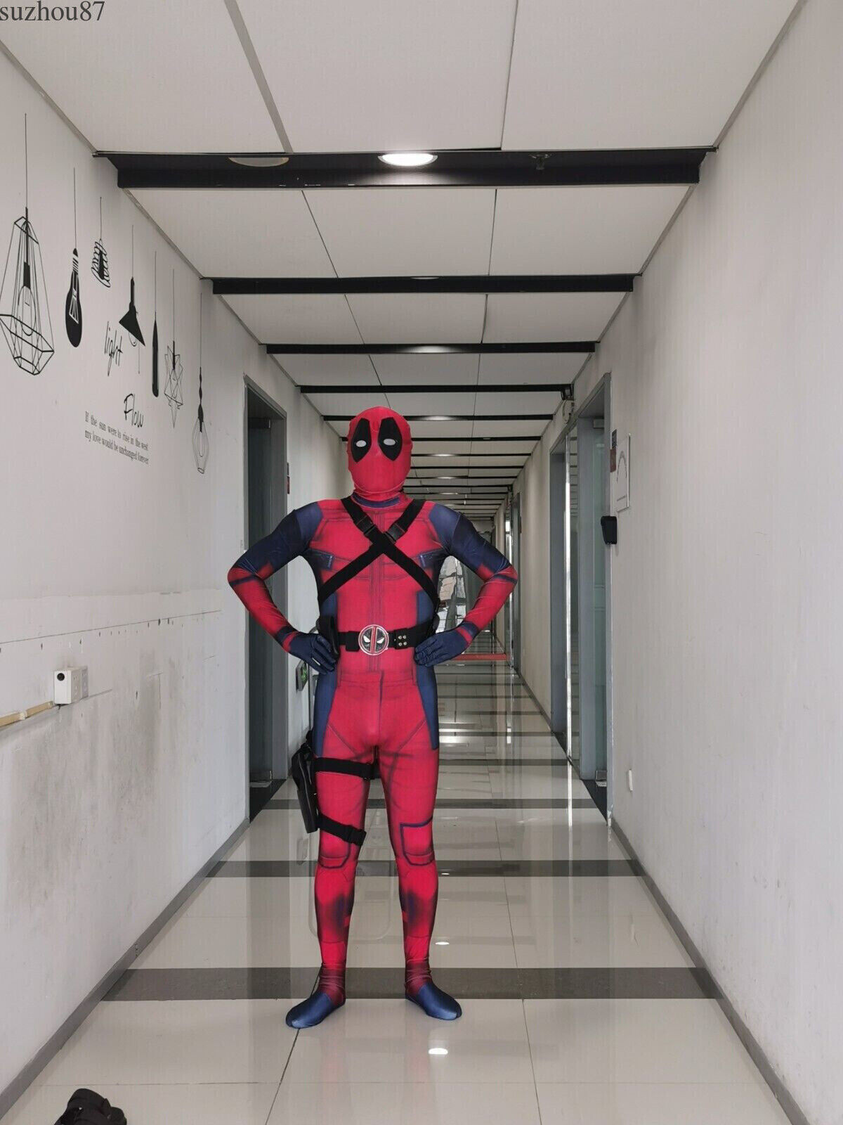 USA Kids Deadpool Halloween Cosplay Costume Jumpsuit Zentai Bodysuit Accessories