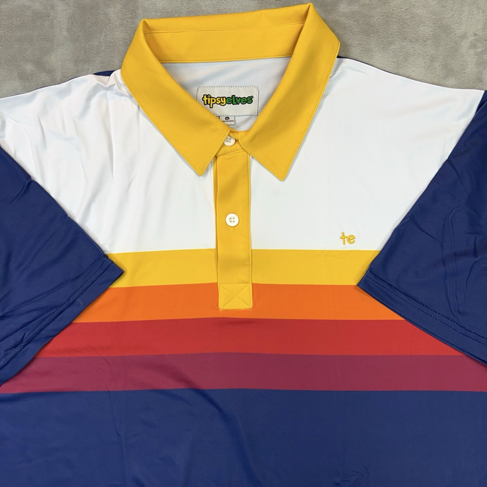 TIPSY ELVES Golf Polo Shirt Men XL Performance Slice Of Sunset Retro Stripes NWT