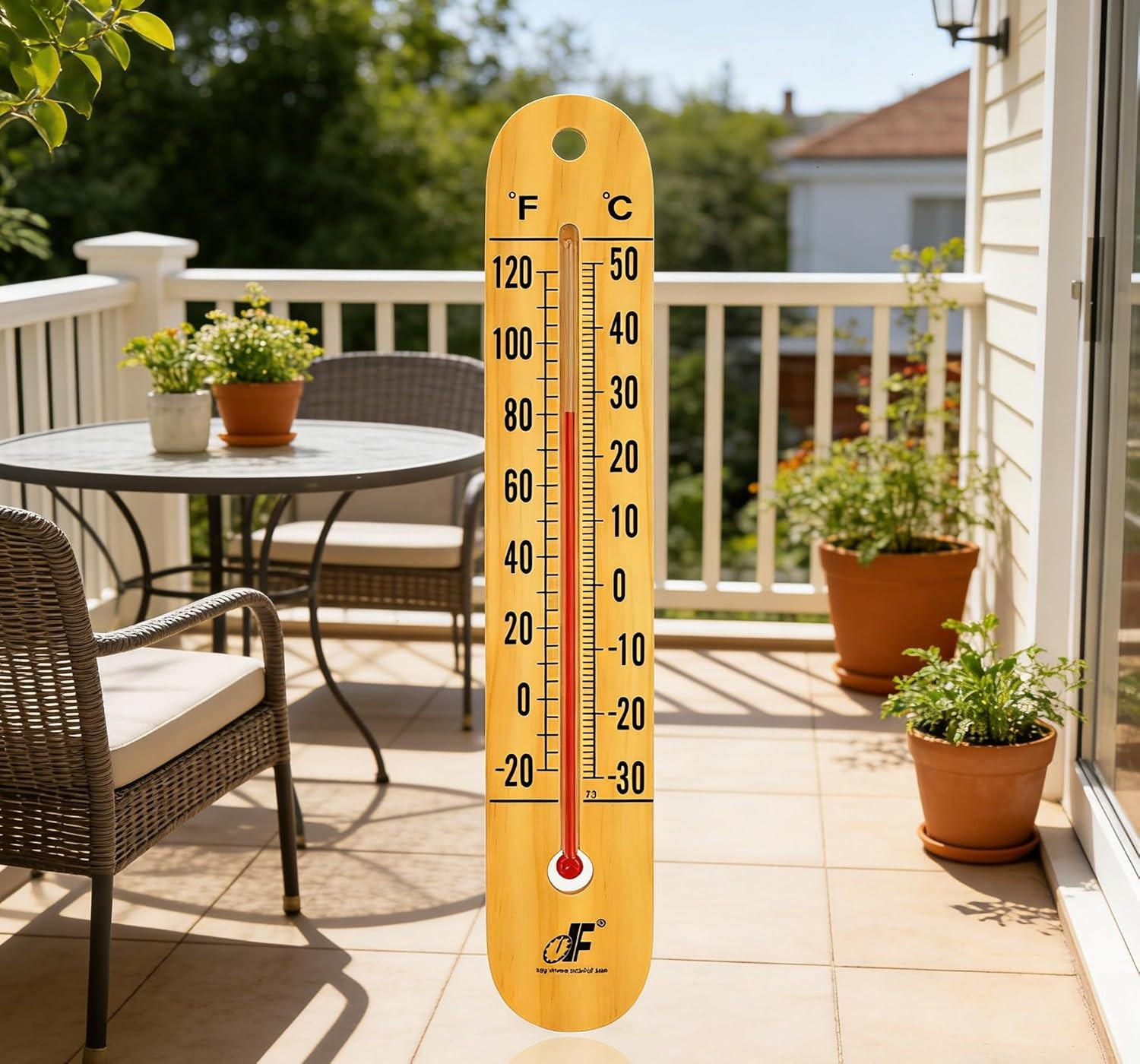 Large 10.5 Inch Vertical Wood Thermometer for Indoor & Outdoor Use, Wide Range -