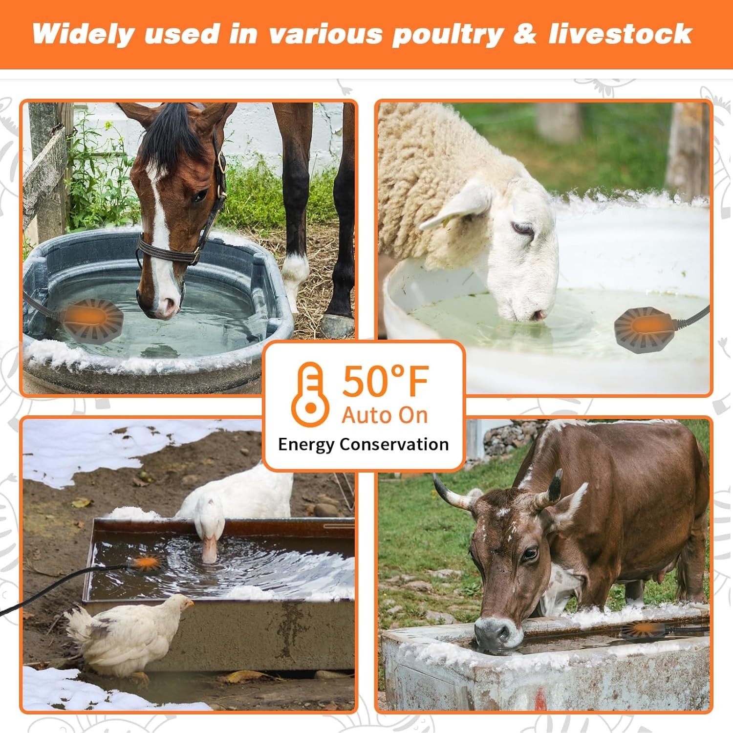 500W Horse Water Heater, Thermostatic Cattle Water Trough Heater for Large Capac