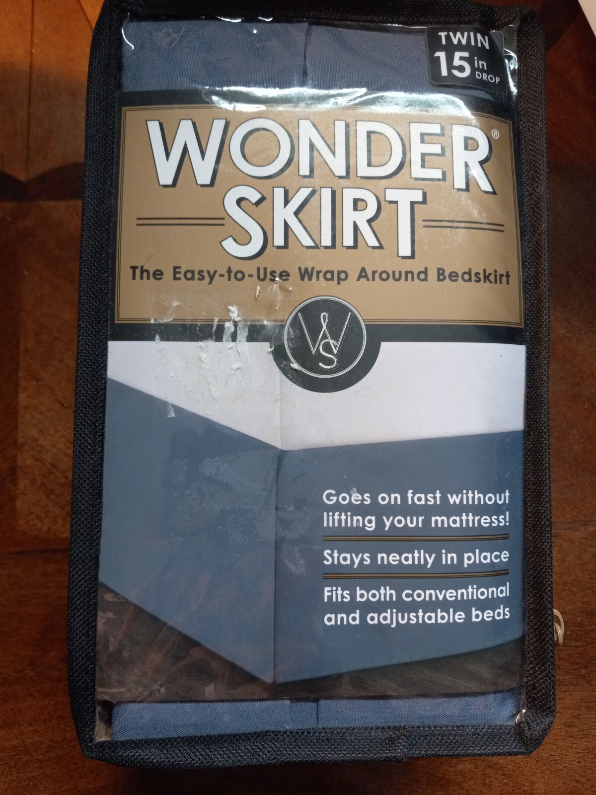 Wrap-Around Wonderskirt Twin Size Wrinkle Resistant Bed Skirt, 15" Drop, Blue