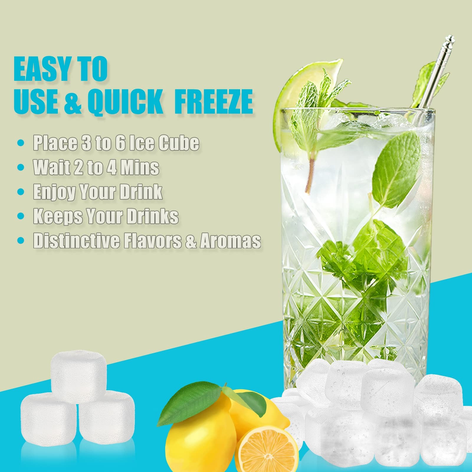 Reusable Ice Cubes for Drinks, 20 Pack Refreezable Plastic Ice Cubes BPA Free...