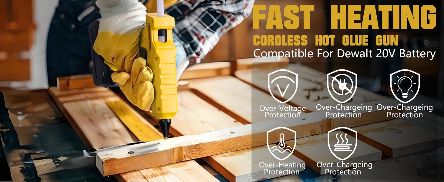 Hot Melt Glue Gun Cordless For Dewalt 20V Max Li-Ion Battery w/10X Sticks DCB200