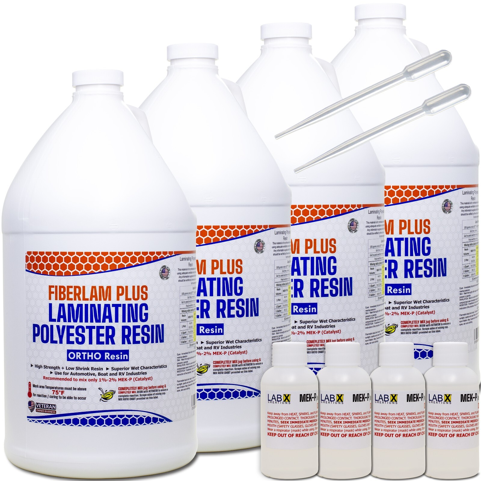 FIBERLAM PLUS 1 Gallon POLYESTER RESIN +MEKP (for laminating, cloth, mat,strand)