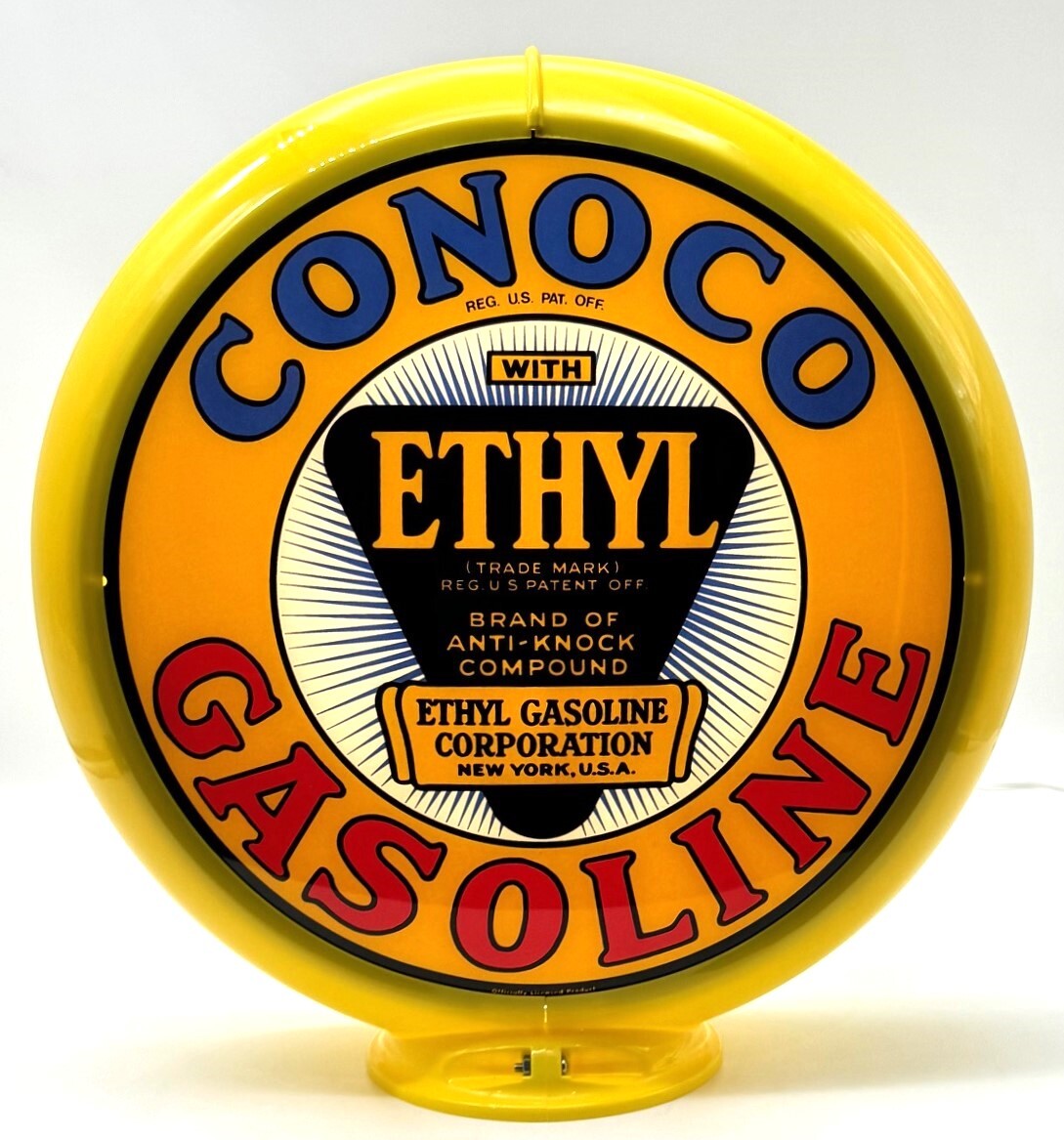 CONOCO ETHYL Yellow Background 13.5" Gas Pump Globe SHIPS ASSEMBLED!