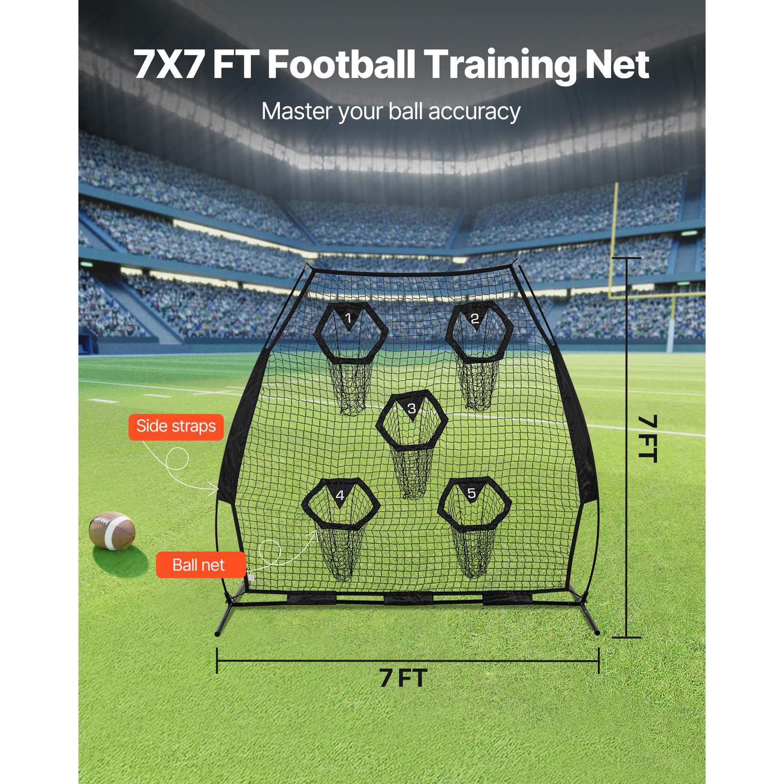 Uimoso 7x7 ft Portable Football Throwing Net for QB Training and Practice, Black