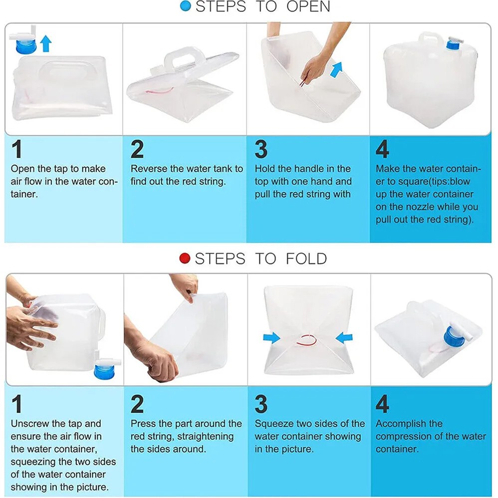 2 Pack 10 Gal Collapsible Water Container Water Storage Jug with Spigot Camping