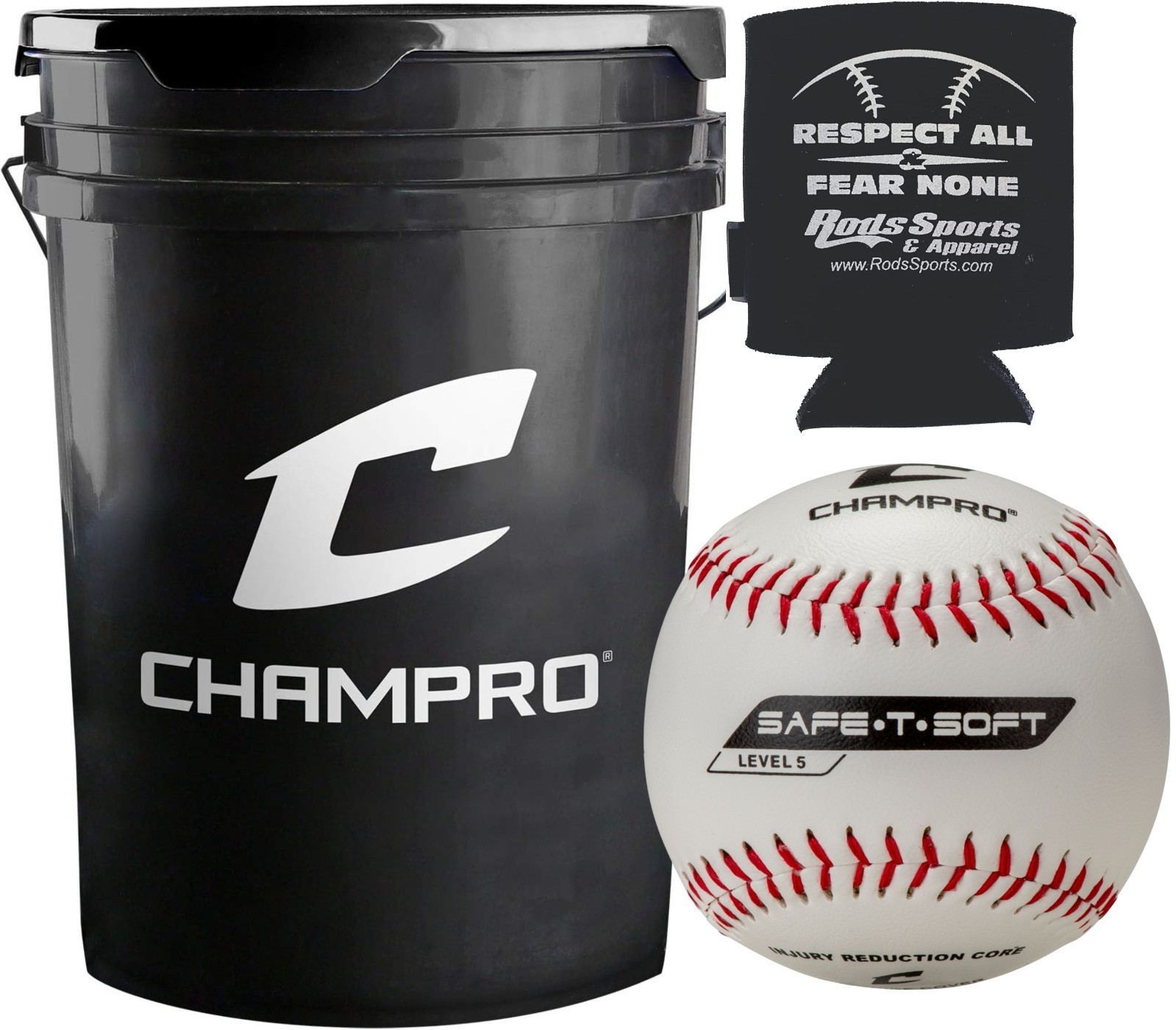 Champro CBB-65 9” Safe-T-Soft Level 5 Baseballs (30 Balls) and Black Bucket