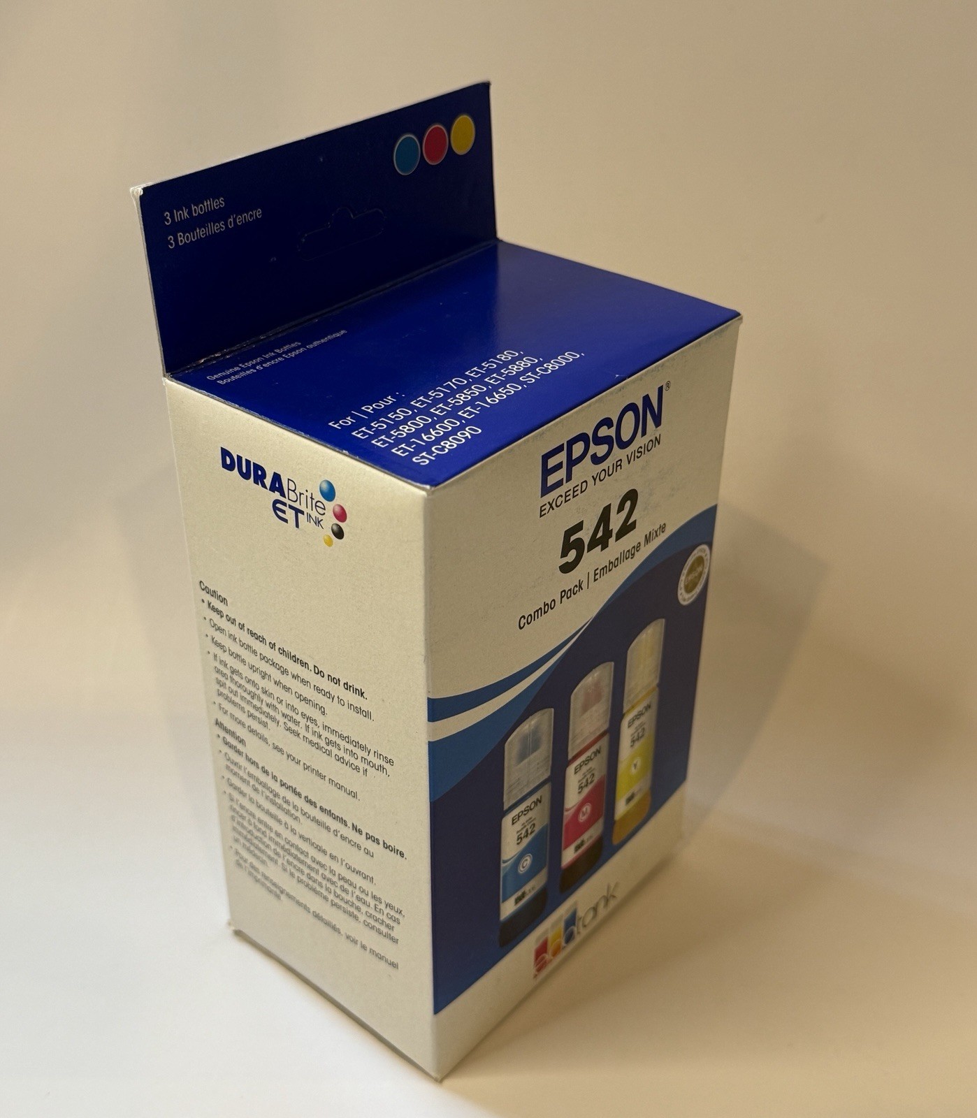 Genuine Epson 542 Ink Bottle 3 Pack for ET-5150 ET-5850 ET-16500 ST-C8000 NEW US