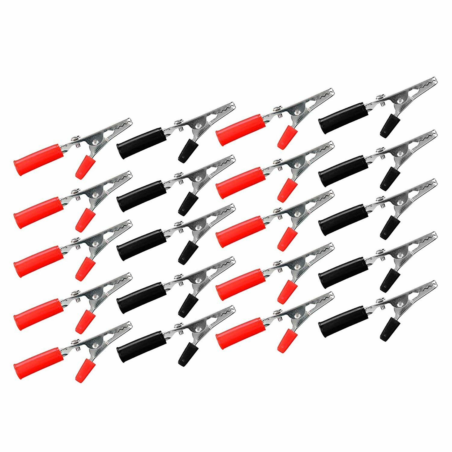 20 Pcs Electrical Test Clamps Metal Alligator Clips with Red & Black Handle Bulk